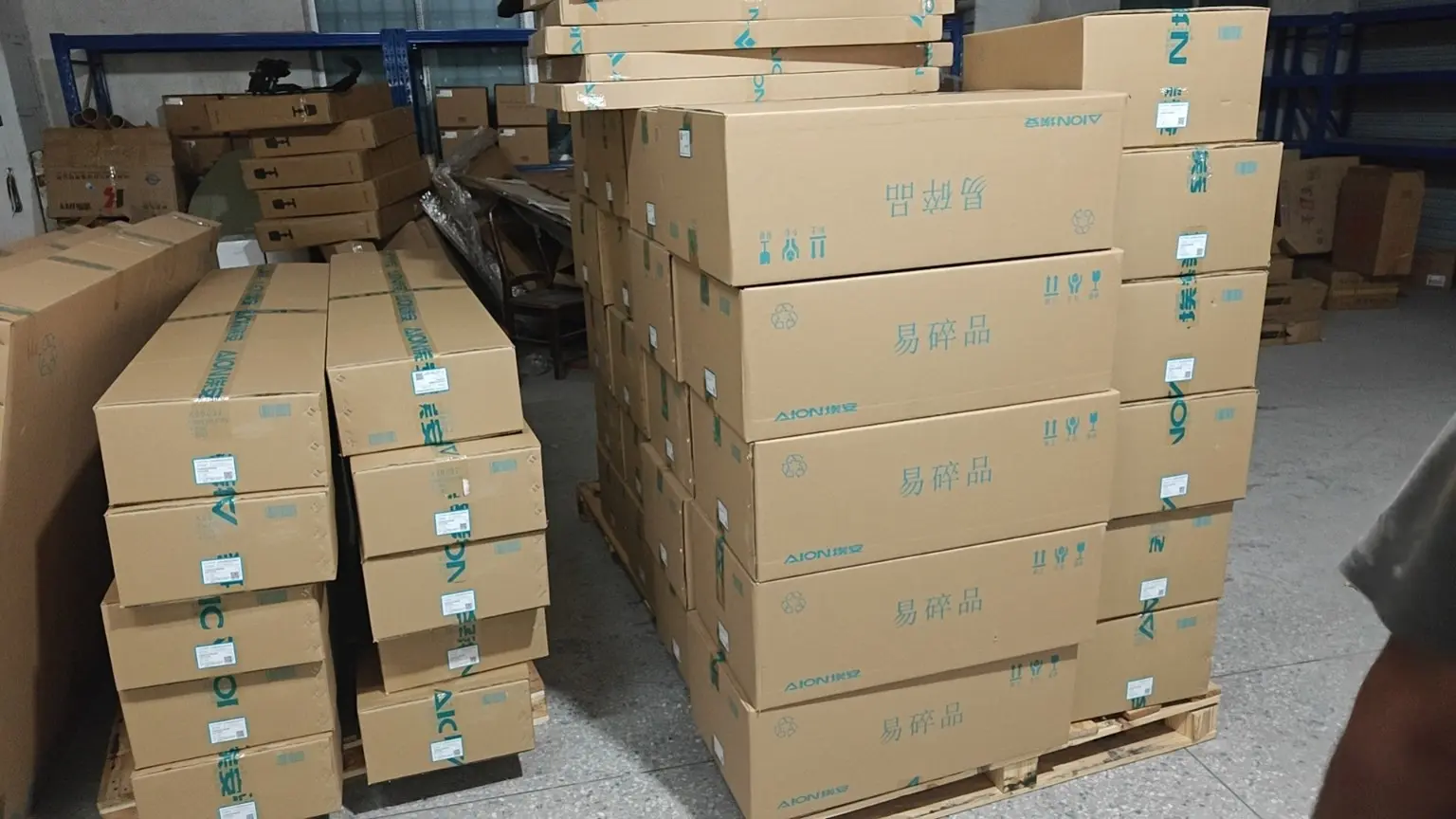 Cartons arranged for goods inspection at a warehouse in China